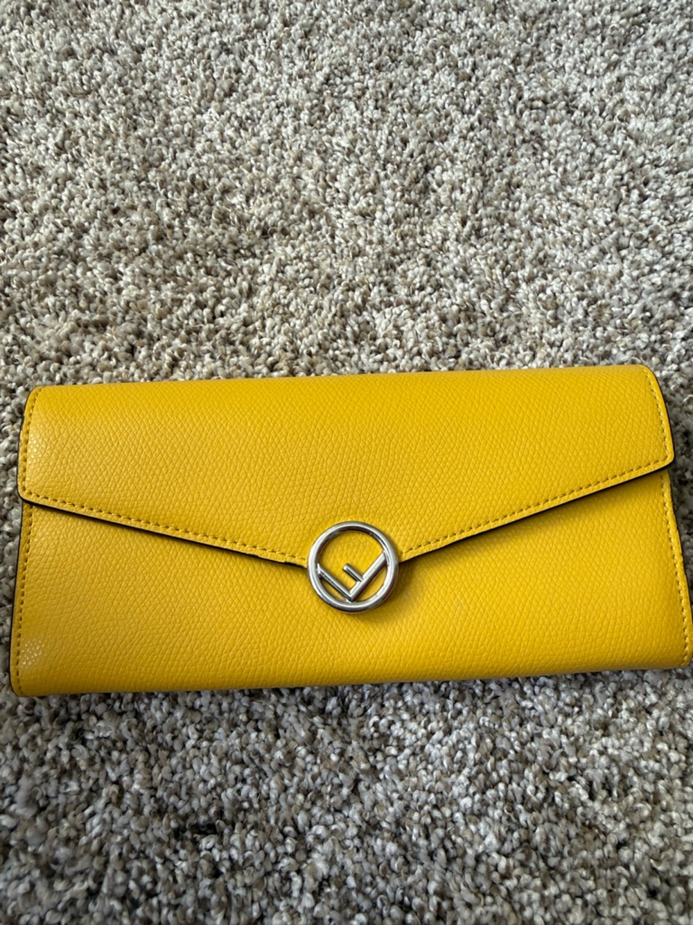 Fendi Yellow Leather Flap Wallet with Silver Accent